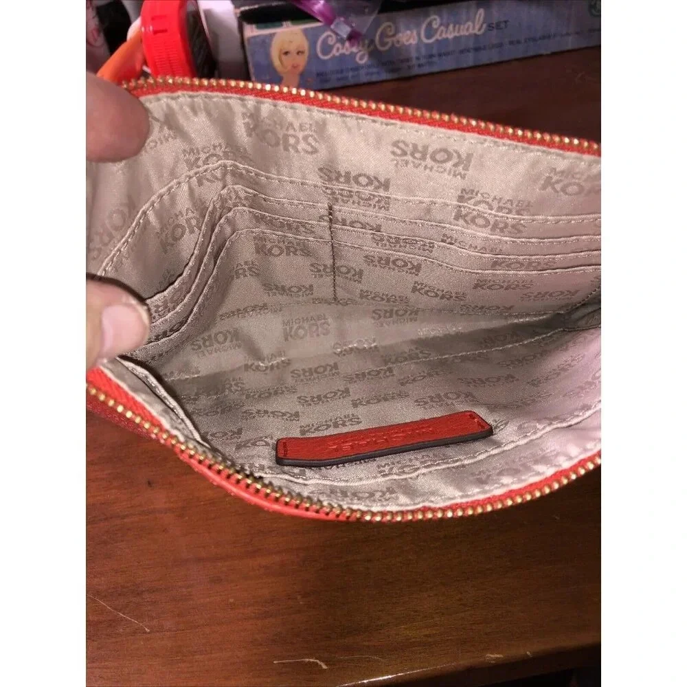 Michael Kors Fulton‎ large Flat phone case wallet wristlet leather red sangria